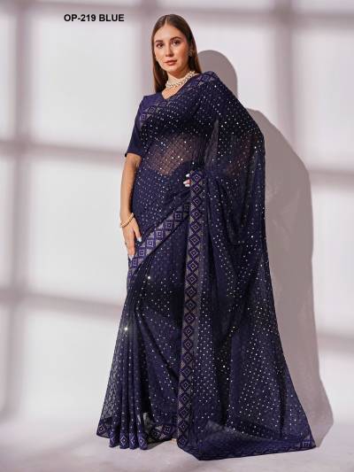 D.NO. OP 219 BLUE LAXMINAM GEORGETTE SAREE MANUFACTURER IN INDIA